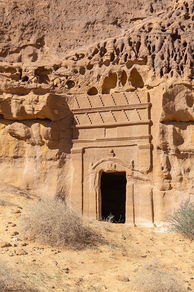 Saudi Arabia, Medina, Al-Ula, Hegra. Nabatean rock cut ruins at the Hegra Archaeological Area. art print by Emily M. Wilson for $57.95 CAD