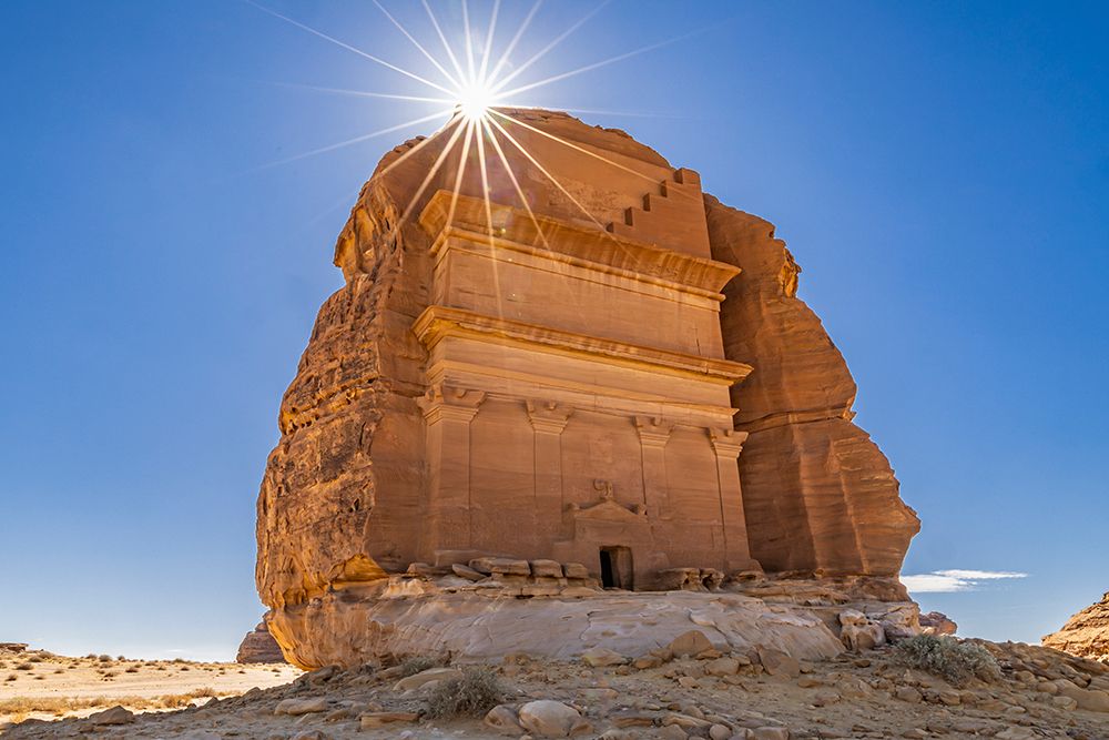 Saudi Arabia, Medina, Al-Ula, Hegra. Nabatean rock cut ruins at the Hegra Archaeological Area. art print by Emily M. Wilson for $57.95 CAD