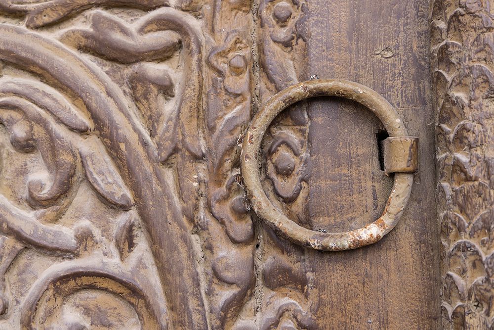 Saudi Arabia, Mecca, Jeddah, Al-Balad. Metal pull on a wooden door in the Al-Balad district. art print by Emily M. Wilson for $57.95 CAD