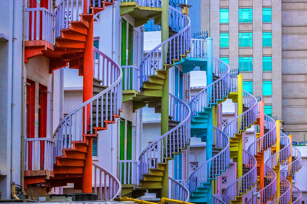 Singapore Colorful staircases in Little India section of city art print by Jaynes Gallery for $57.95 CAD
