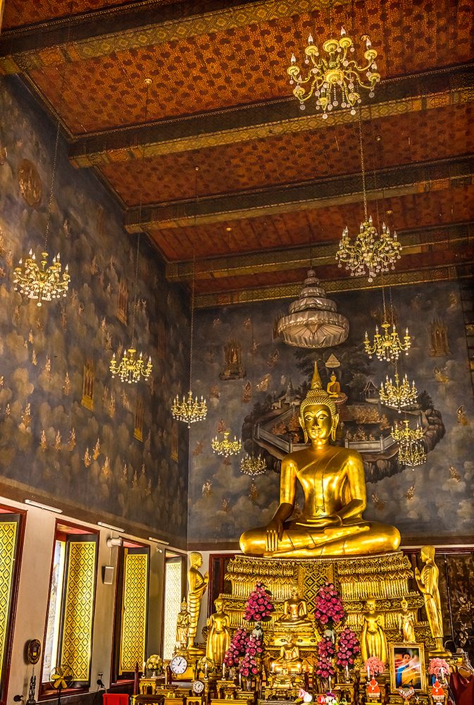 Golden Buddha in main hall Buddhist temple, Wat Ratchanatdaram, Worawihan, Bangkok, Thailand. art print by William Perry for $57.95 CAD
