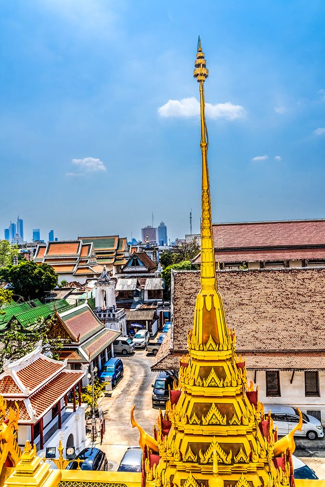 Ornate spire, Loha Prasat, Wat Ratchanatdaram, Worawihan, Bangkok, Thailand. 37 Spires. art print by William Perry for $57.95 CAD