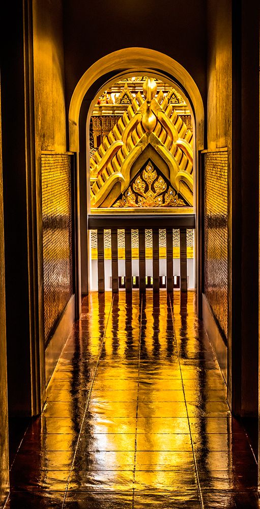 Spire reflection, Loha Prasat Temple, Wat Ratchanatdaram, Worawihan, Bangkok, Thailand. Built 1846. art print by William Perry for $57.95 CAD
