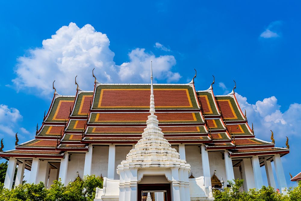 White gate main hall Buddhist temple, Wat Ratchanatdaram, Worawihan, Bangkok, Thailand. art print by William Perry for $57.95 CAD