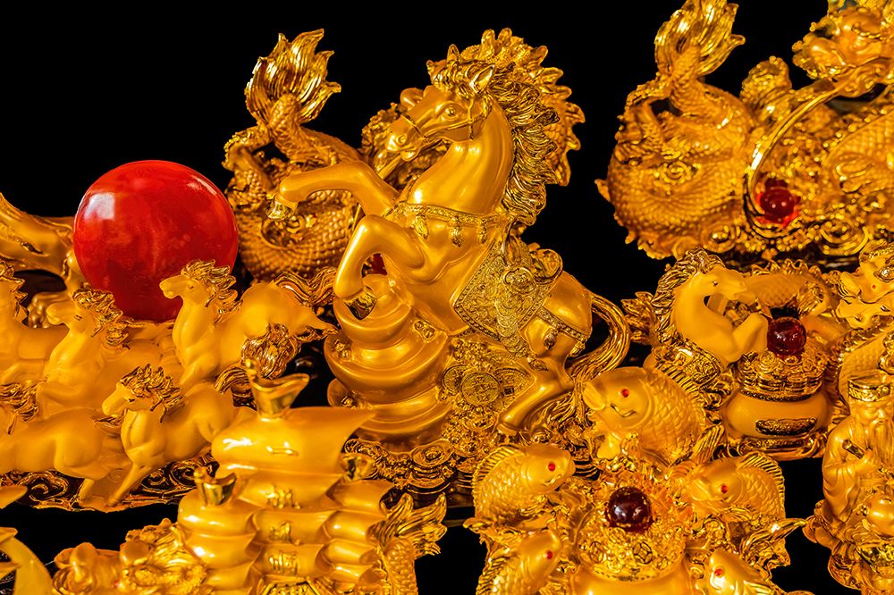Golden statues, Wat Ratchanatdaram, Bangkok, Thailand. art print by William Perry for $57.95 CAD