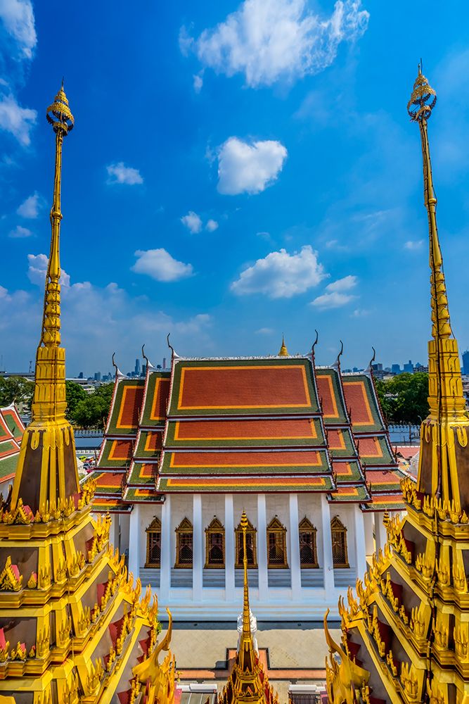 Spires main hall Loha Prasat, Wat Ratchanatdaram, Worawihan, Bangkok, Thailand. art print by William Perry for $57.95 CAD