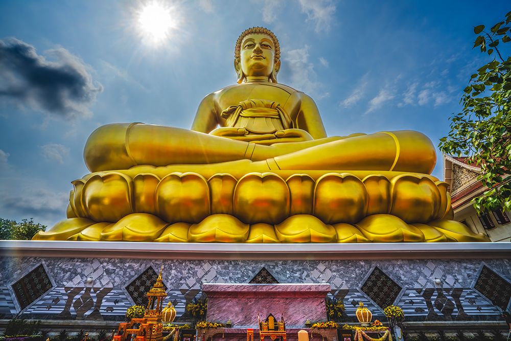 Largest golden Buddha, Wat Paknam Bhasicharoen in Bangkok, Thailand. Temple established in 1600s. art print by William Perry for $57.95 CAD