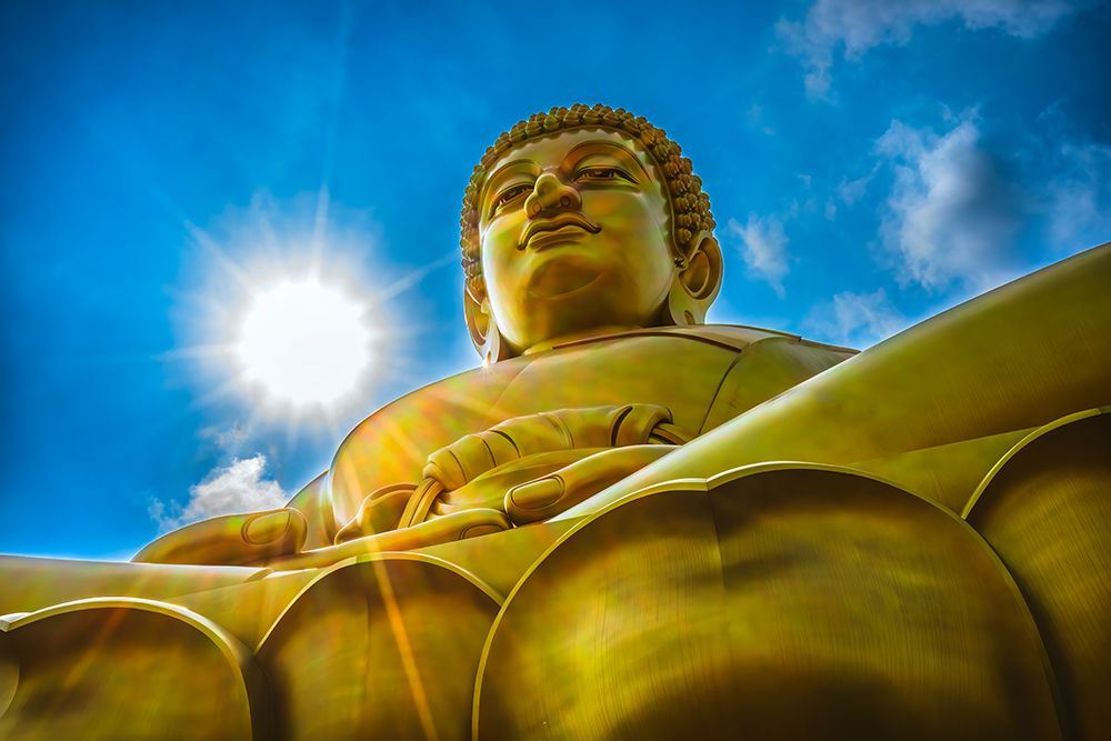 Largest golden Buddha, Wat Paknam Bhasicharoen in Bangkok, Thailand. Temple established in 1600s. art print by William Perry for $57.95 CAD