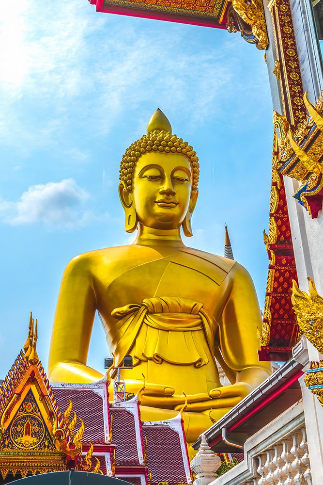 Largest golden Buddha, Wat Paknam Bhasicharoen in Bangkok, Thailand. Temple established in 1600s. art print by William Perry for $57.95 CAD