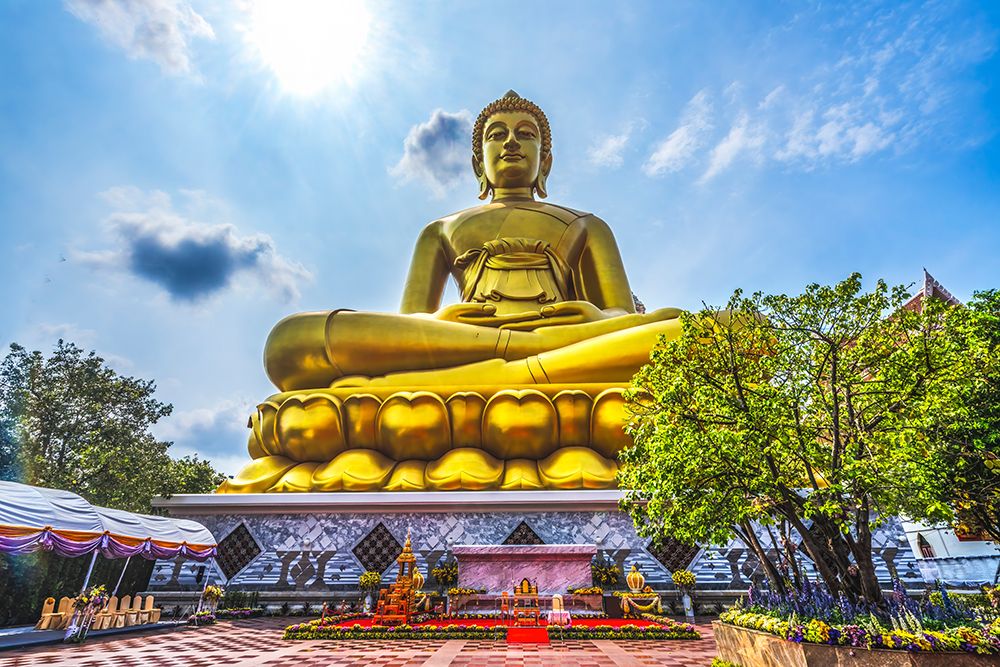 Largest golden Buddha, Wat Paknam Bhasicharoen in Bangkok, Thailand. Temple established in 1600s. art print by William Perry for $57.95 CAD