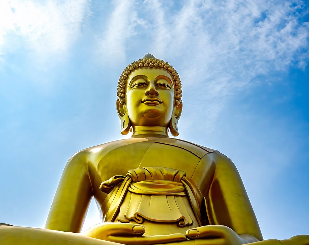 Largest golden Buddha, Wat Paknam Bhasicharoen in Bangkok, Thailand. Temple established in 1600s. art print by William Perry for $57.95 CAD