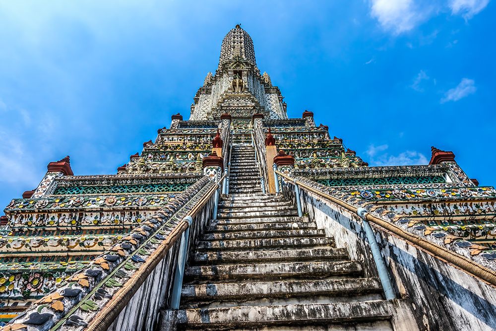 Ceramic elephant stairs, central prang, Wat Arun, Buddhist Temple of Dawn, Bangkok, Thailand. art print by William Perry for $57.95 CAD