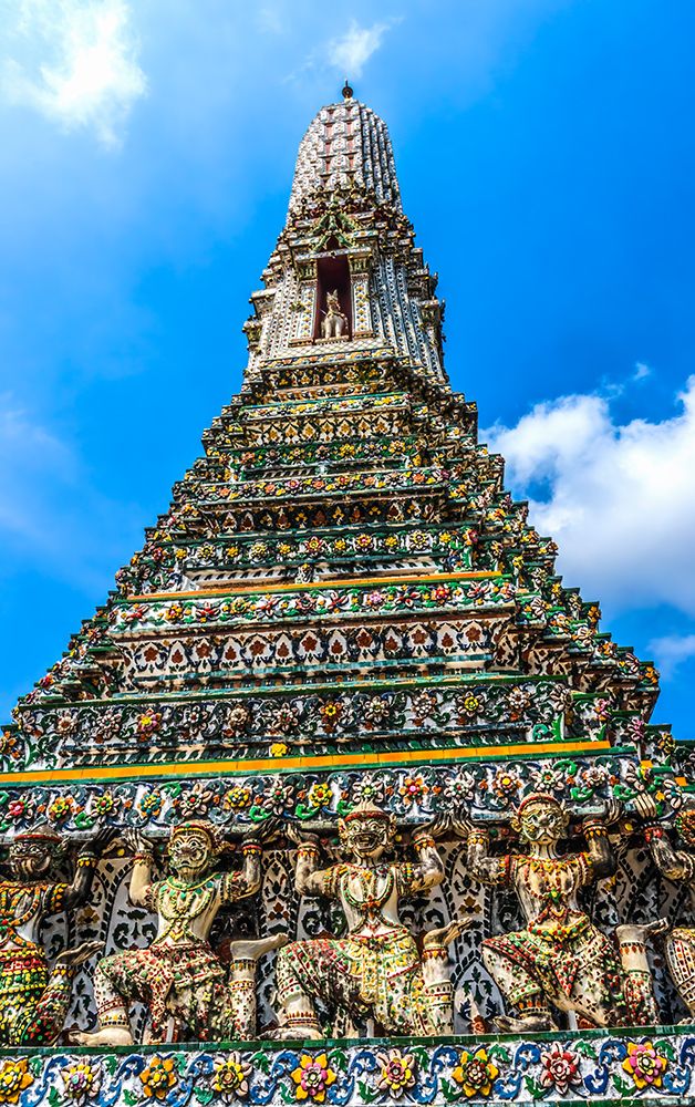 Colorful ceramic warrior horse prang, Wat Arun, Buddhist Temple of Dawn, Bangkok, Thailand. art print by William Perry for $57.95 CAD