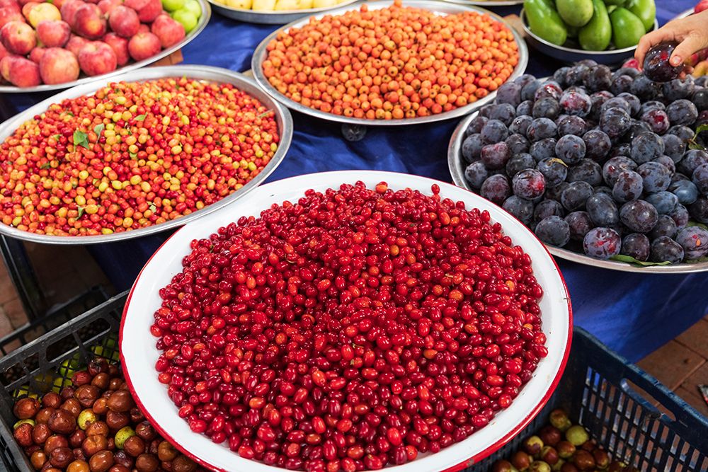 Colorful bowls of fruit. Turkey, Nazilli. art print by Emily M. Wilson for $57.95 CAD