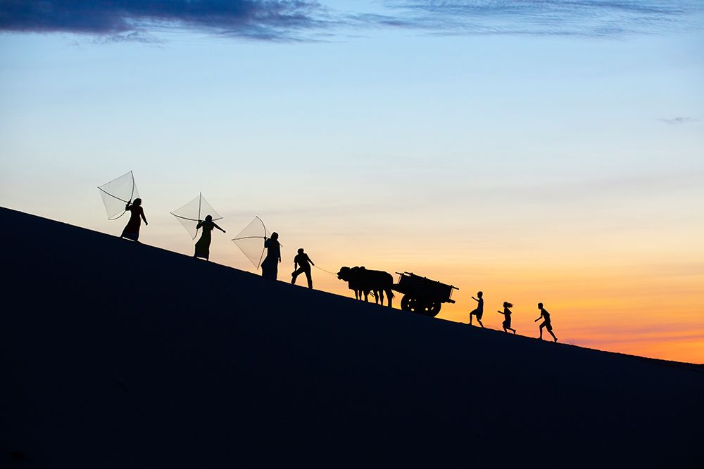 Vietnam-Nam Cuong dunes at Nha Trang-Cham People on their way to work art print by Tom Norring for $57.95 CAD