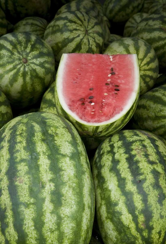 UAE, Abu Dhabi Watermelons on display at market art print by Bill Young for $57.95 CAD