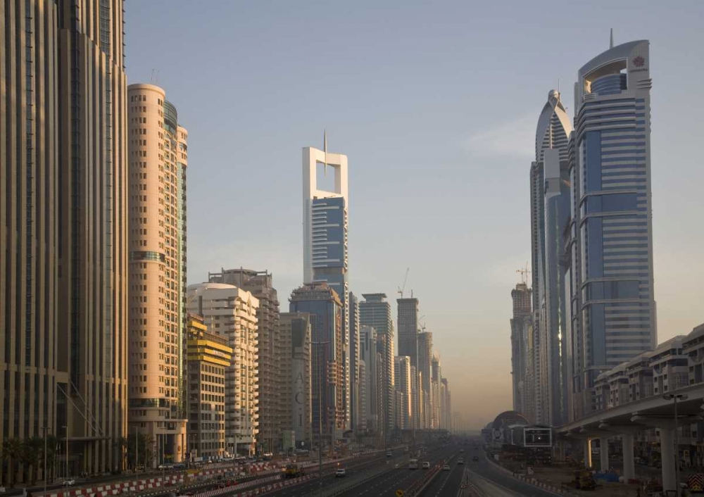 UAE, Dubai Towers along Sheik Zayed Road art print by Bill Young for $57.95 CAD