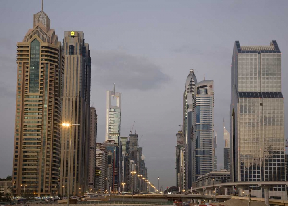 UAE, Dubai Towers along Sheik Zayed Road art print by Bill Young for $57.95 CAD