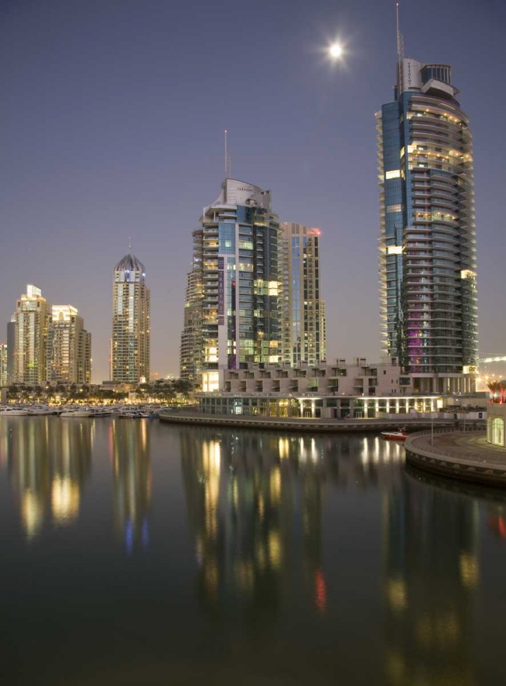 UAE, Dubai, Marina Towers reflect on marina art print by Bill Young for $57.95 CAD