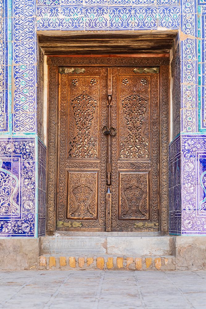 Khiva, Xorazm Region, Uzbekistan, Central Asia. Carved and decorated wooden door at the Khan Palace art print by Emily M. Wilson for $57.95 CAD