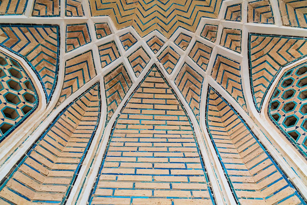 Bukhara, Uzbekistan, Central Asia. Decorative arched ceiling at the Kalan Mosque in Bukhara. art print by Emily M. Wilson for $57.95 CAD
