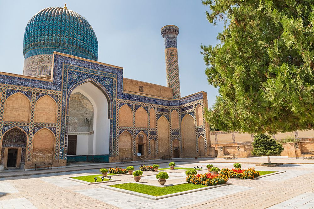 Samarkand, Uzbekistan, Central Asia. Courtyard at the Gur-i Amir Mausoleum. art print by Emily M. Wilson for $57.95 CAD
