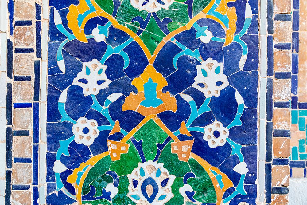 Samarkand, Uzbekistan, Central Asia. Decorative tile work on a building in the Registan. art print by Emily M. Wilson for $57.95 CAD