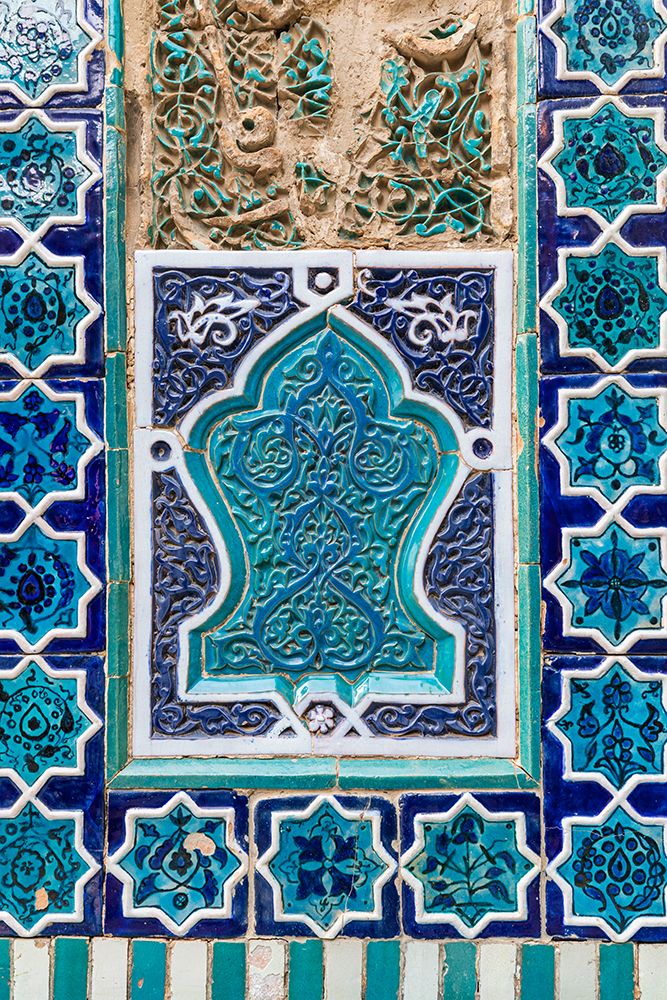 Samarkand, Uzbekistan, Central Asia. Decorative tile work at the Shah-i-Zinda. art print by Emily M. Wilson for $57.95 CAD