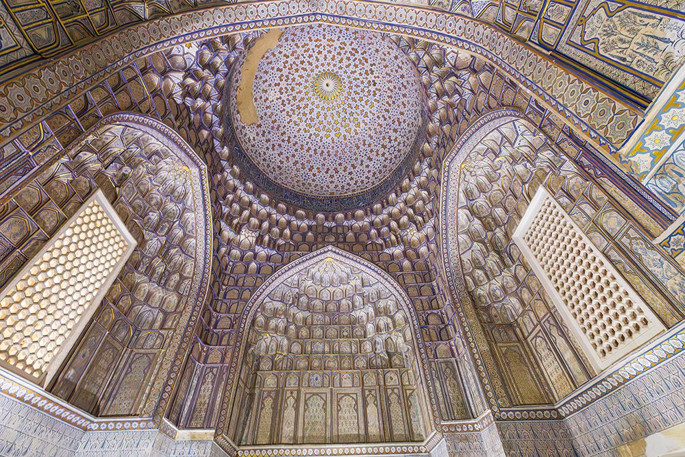 Samarkand, Uzbekistan, Central Asia interior dome of a mausoleum at the Shah-i-Zinda. art print by Emily M. Wilson for $57.95 CAD