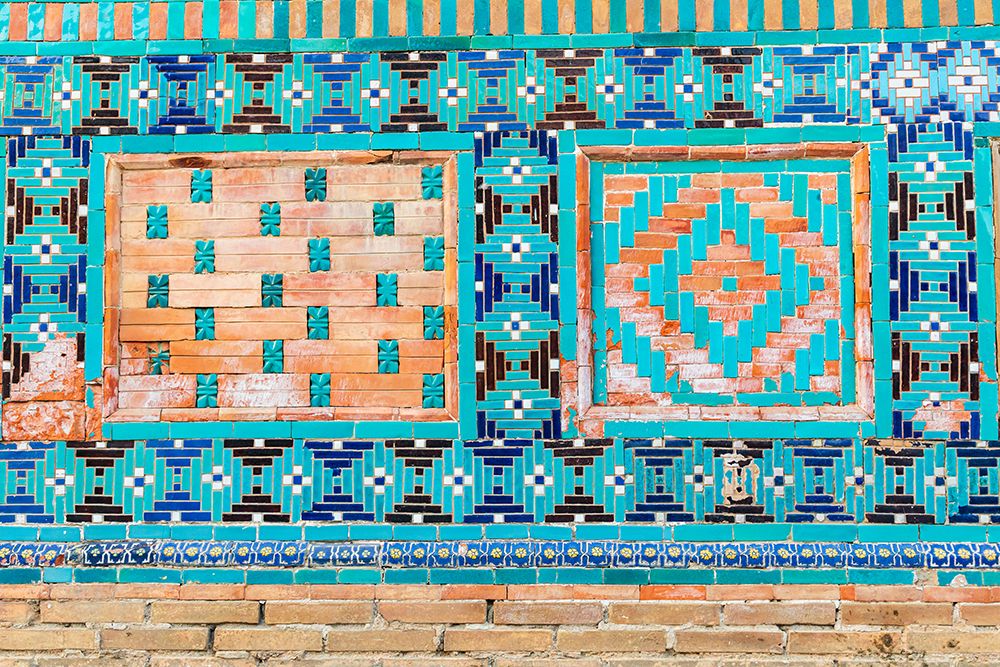 Samarkand, Uzbekistan, Central Asia. Decorative tile,Ustad Ali Nasafi Mausoleum at the Shah-i-Zinda art print by Emily M. Wilson for $57.95 CAD
