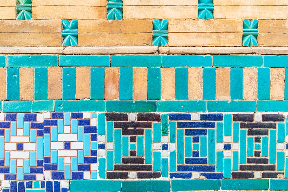 Samarkand, Uzbekistan, Central Asia. Decorative tile,Ustad Ali Nasafi Mausoleum at the Shah-i-Zinda art print by Emily M. Wilson for $57.95 CAD