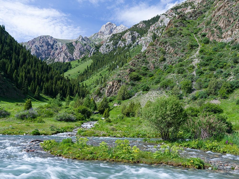 Landscape in the National Park Besch Tasch in the Talas Alatoo mountain range art print by Martin Zwick for $57.95 CAD
