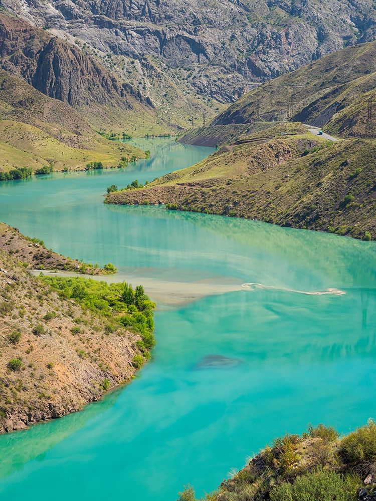 Landscape along the Tien Shan Highway-the Kurpsai Reservoir art print by Martin Zwick for $57.95 CAD