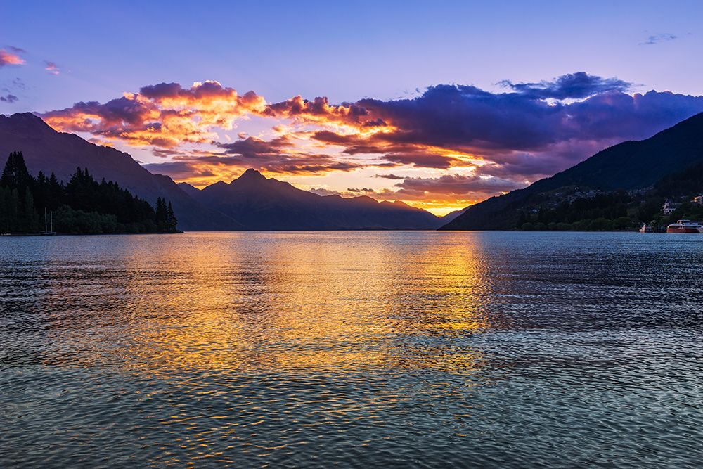 Sunset over Lake Wakatipu from Queenstown-Otago-South Island-New Zealand art print by Russ Bishop for $57.95 CAD