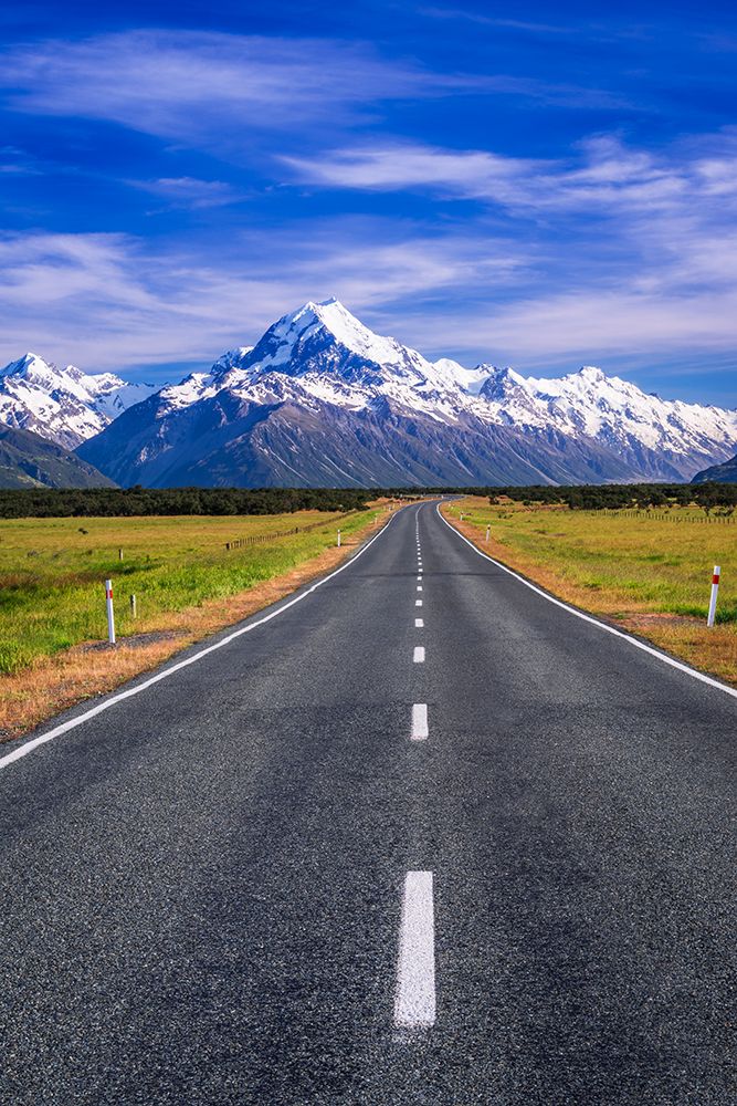 Highway leading to Mount Cook, Aoraki Mount Cook National Park, South Island, New Zealand art print by Russ Bishop for $57.95 CAD
