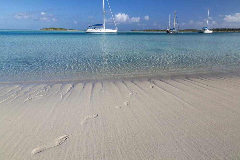 Bahamas, Exuma Island Footprints and sailboats art print by Don Paulson for $57.95 CAD