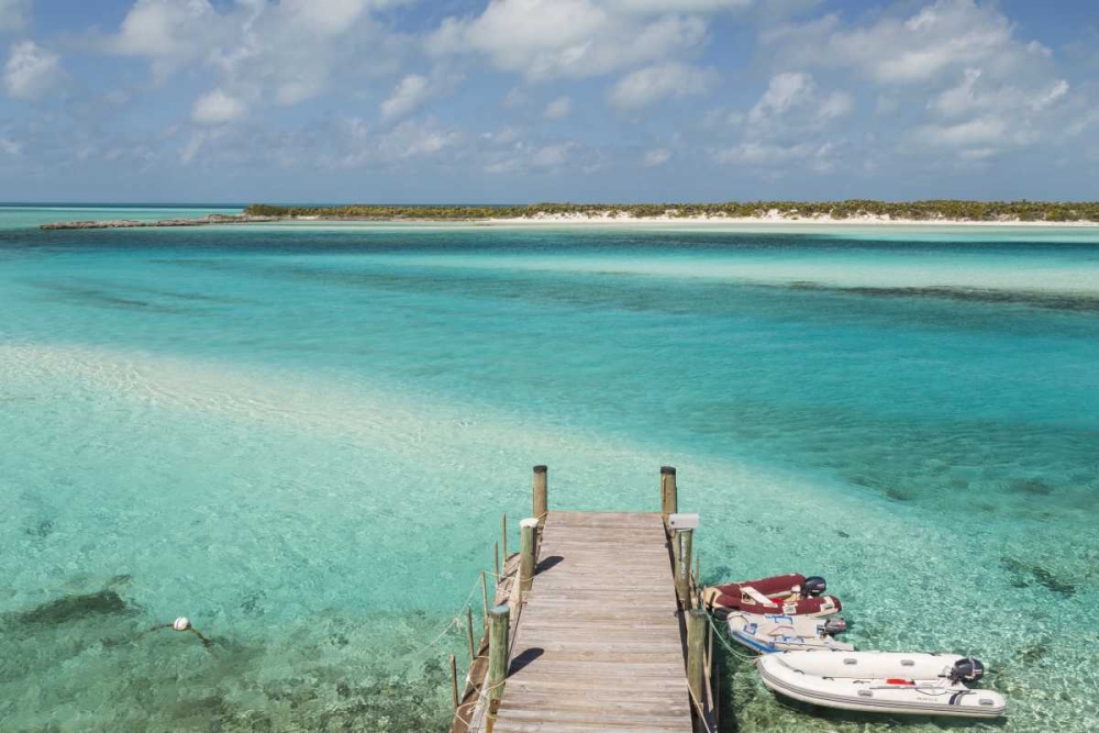Bahamas, Exuma Island Pier and moored boats art print by Don Paulson for $57.95 CAD