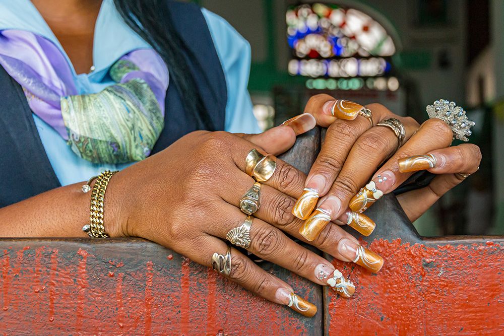Cuba, Havana. Old Havana, Habana Vieja, Street vendors, fingernails, highly decorated. art print by Emily M. Wilson for $57.95 CAD