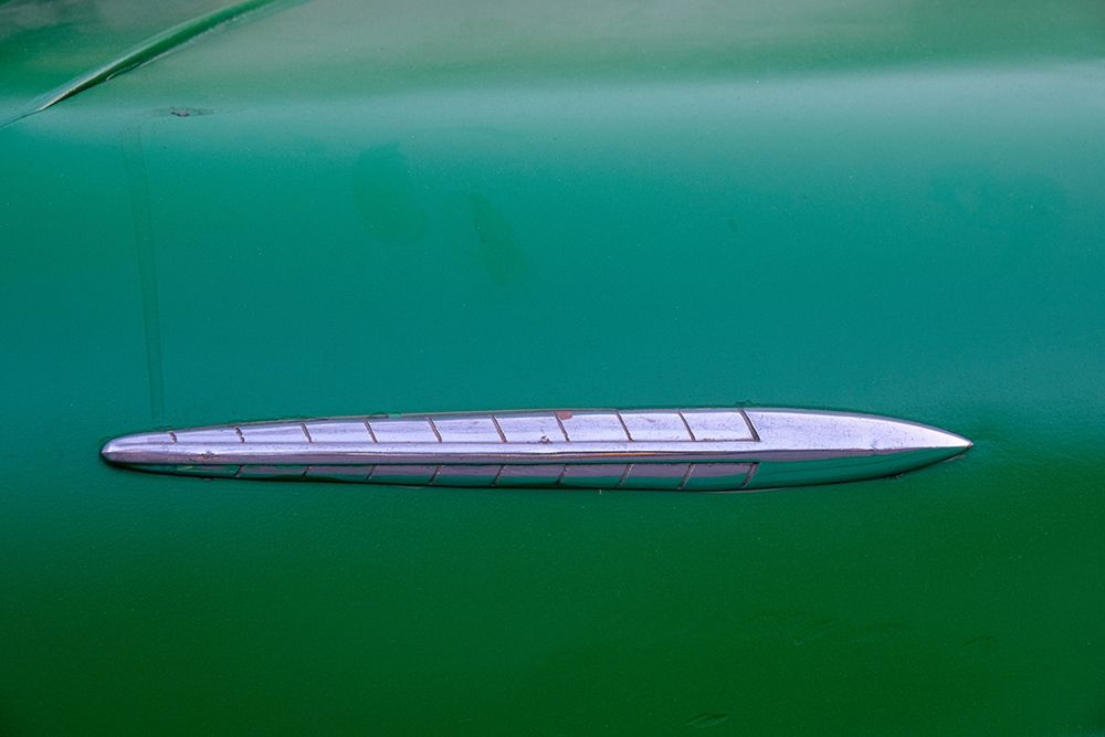 Detail of green classic American Pontiac car in Habana-Havana-Cuba art print by Janis Miglavs for $57.95 CAD