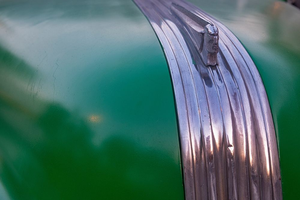 Detail of hood ornament on green classic American Pontiac car in Habana-Havana-Cuba art print by Janis Miglavs for $57.95 CAD