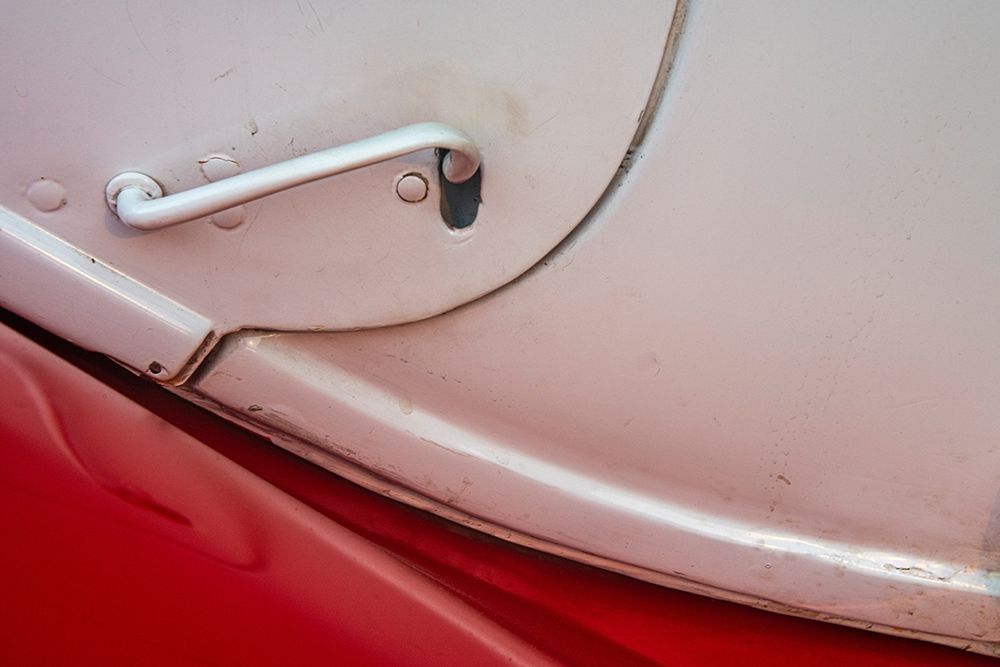 Detail of red and white classic American Ford in Habana-Havana-Cuba art print by Janis Miglavs for $57.95 CAD