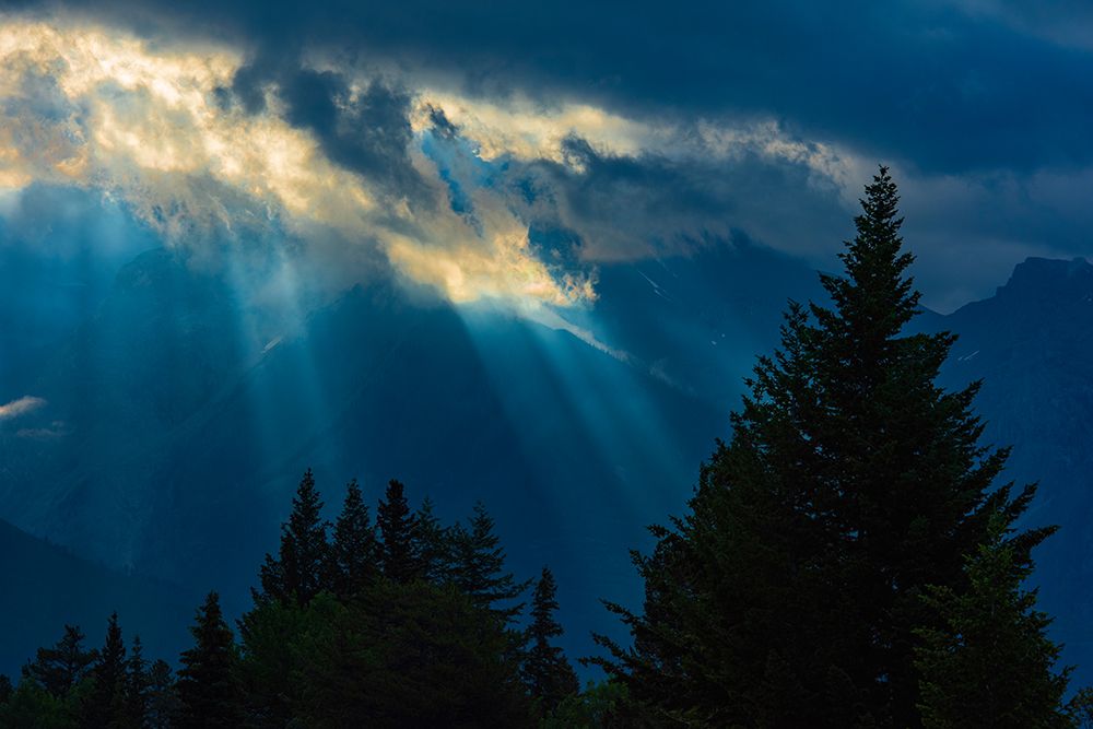 Canada-Alberta-Waterton Lakes National Park Sunburst through storm clouds art print by Jaynes Gallery for $57.95 CAD