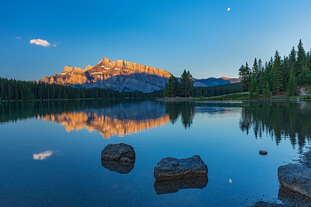 Canada-Alberta-Banff National Park Mt Rundle reflected in Two Jack Lake at sunrise art print by Jaynes Gallery for $57.95 CAD