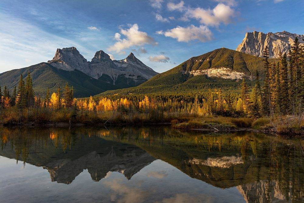 Three Sisters reflect into pool in Canmore-Alberta-Canada art print by Chuck Haney for $57.95 CAD