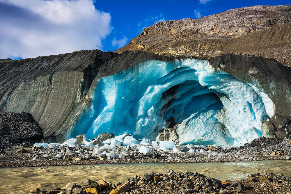 Blue ice and meltwater at the toe of the Athabasca Glacier-Jasper National Park-Alberta-Canada art print by Russ Bishop for $57.95 CAD