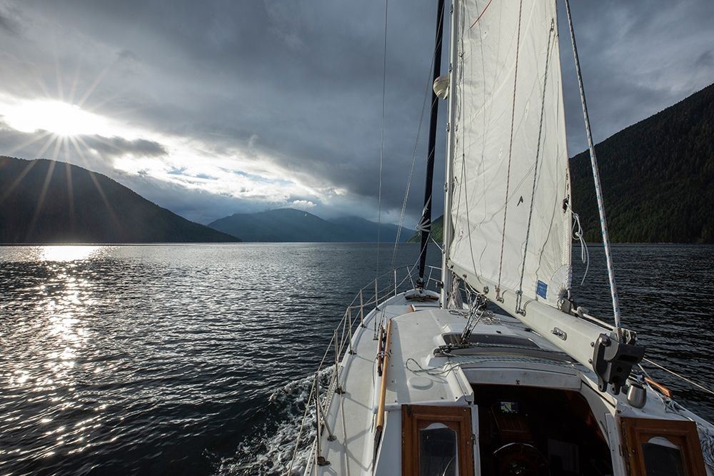Canada-British Columbia-Gulf 32 pilothouse boat motoring and sailing north art print by Paul Souders for $57.95 CAD
