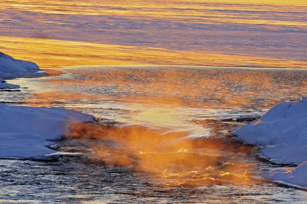 Canada, Manitoba Mist rising off Setting Lake art print by Mike Grandmaison for $57.95 CAD