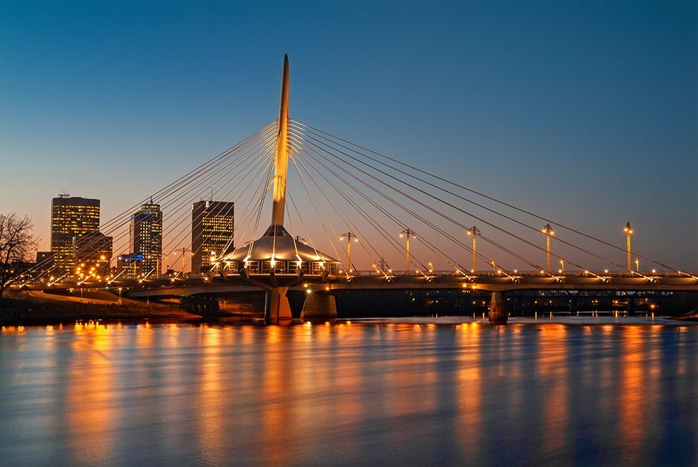 Canada-Manitoba-Winnipeg Esplanade Bridge over Red River at sunset art print by Jaynes Gallery for $57.95 CAD