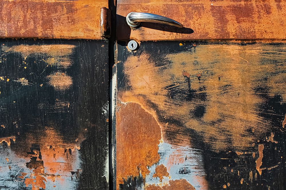 Canada-Manitoba-St Lupicin Close-up of rusted paint patterns on vintage car art print by Jaynes Gallery for $57.95 CAD