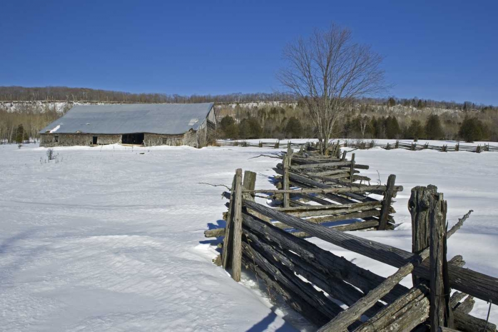 Canada, Sheguindah Fence and barn in winter art print by Mike Grandmaison for $57.95 CAD